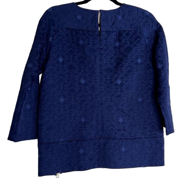J. Crew Black Label Blouse Top Women 2 Blue Jacquard Geometric Dark Academia - Picture 2 of 14